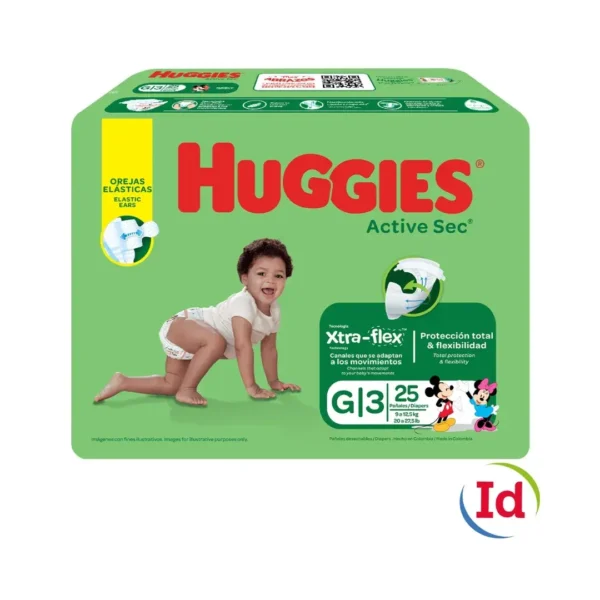 Pañal huggies active sec et.3 gde 25 unds interdrogas