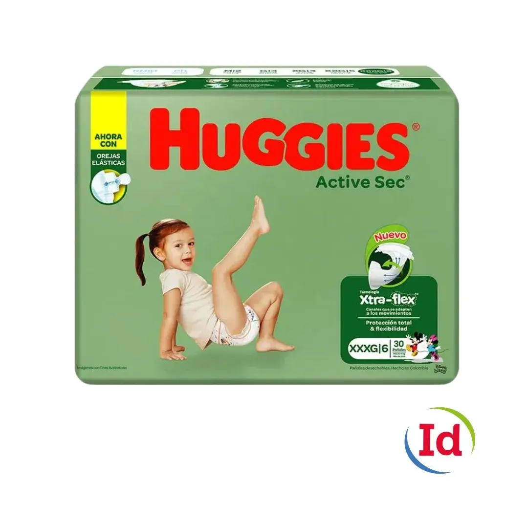 Pañal huggies active sec et.6 xxxg 30 und interdrogas