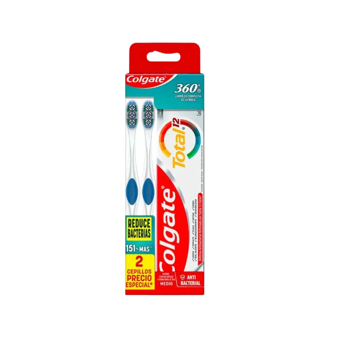 2 Cepillos Colgate 360 Twinpack + Crema Total 12 X 75 Ml