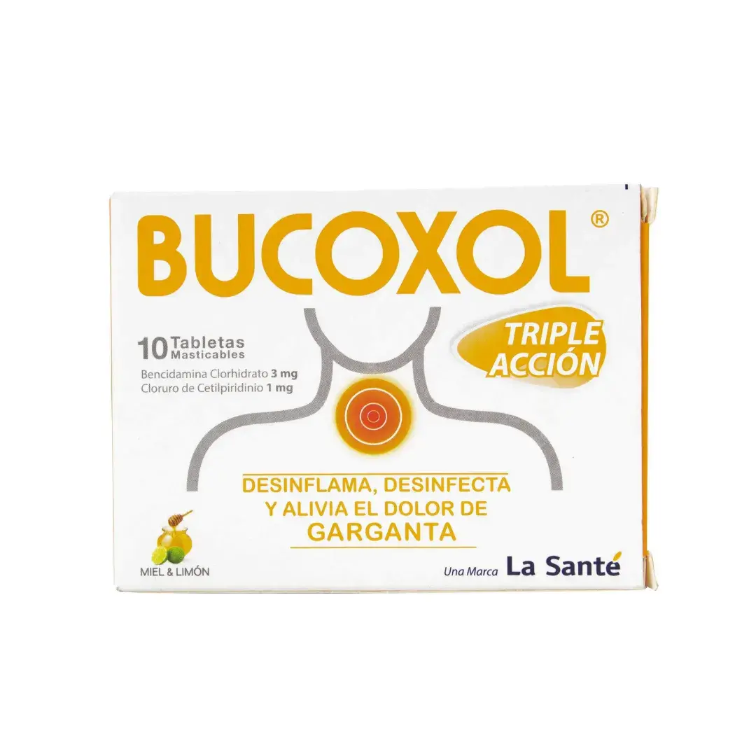 Bucoxol Bencidamina + Cetilpiridinio Triple Accion Miel Limon 10 Tabletas