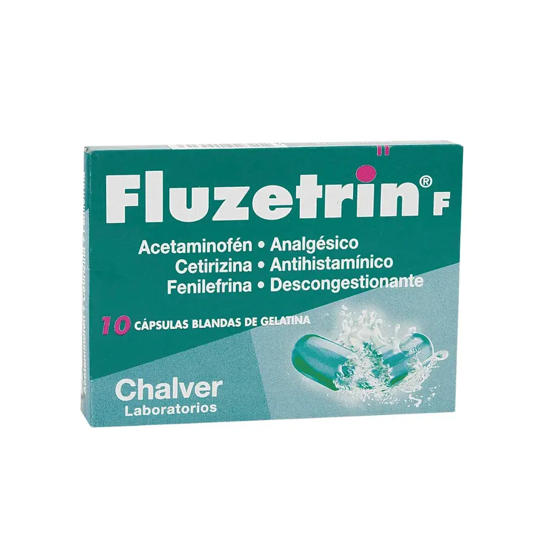 Fluzetrin F Acetaminofen + Fenilefrina + Cetirizina 500 Mg X 10 Capsulas