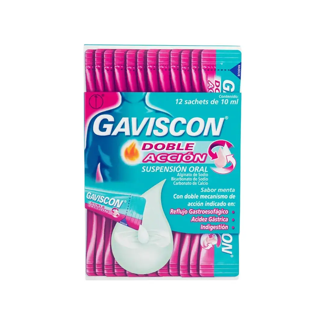 Gaviscon Doble Accion Suspension Alginato + Bicarbonato De Sodio + Calcio 10 Ml X 12 Undidades