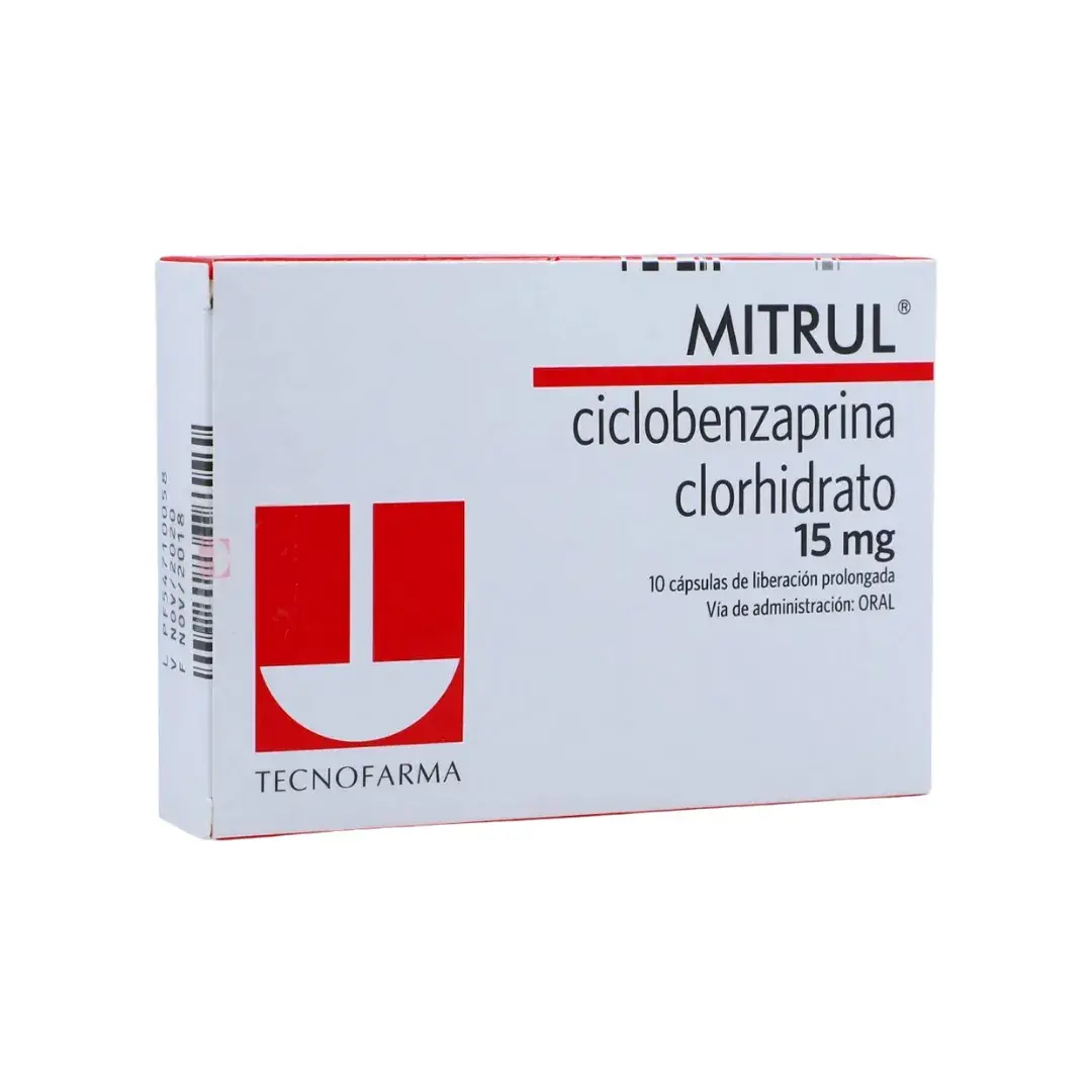Mitrul - Ciclobenzaprina Clorhidrato 15 Mg 10 Tabletas