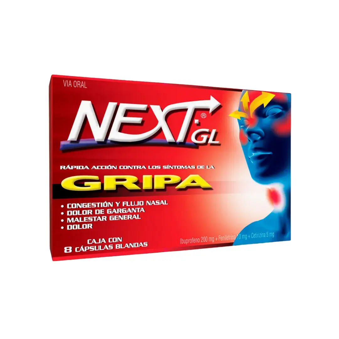 Next Gl Gripa Ibuprofen + Fenilefrina + Cetirizina 8 Capsulas Blandas Sf
