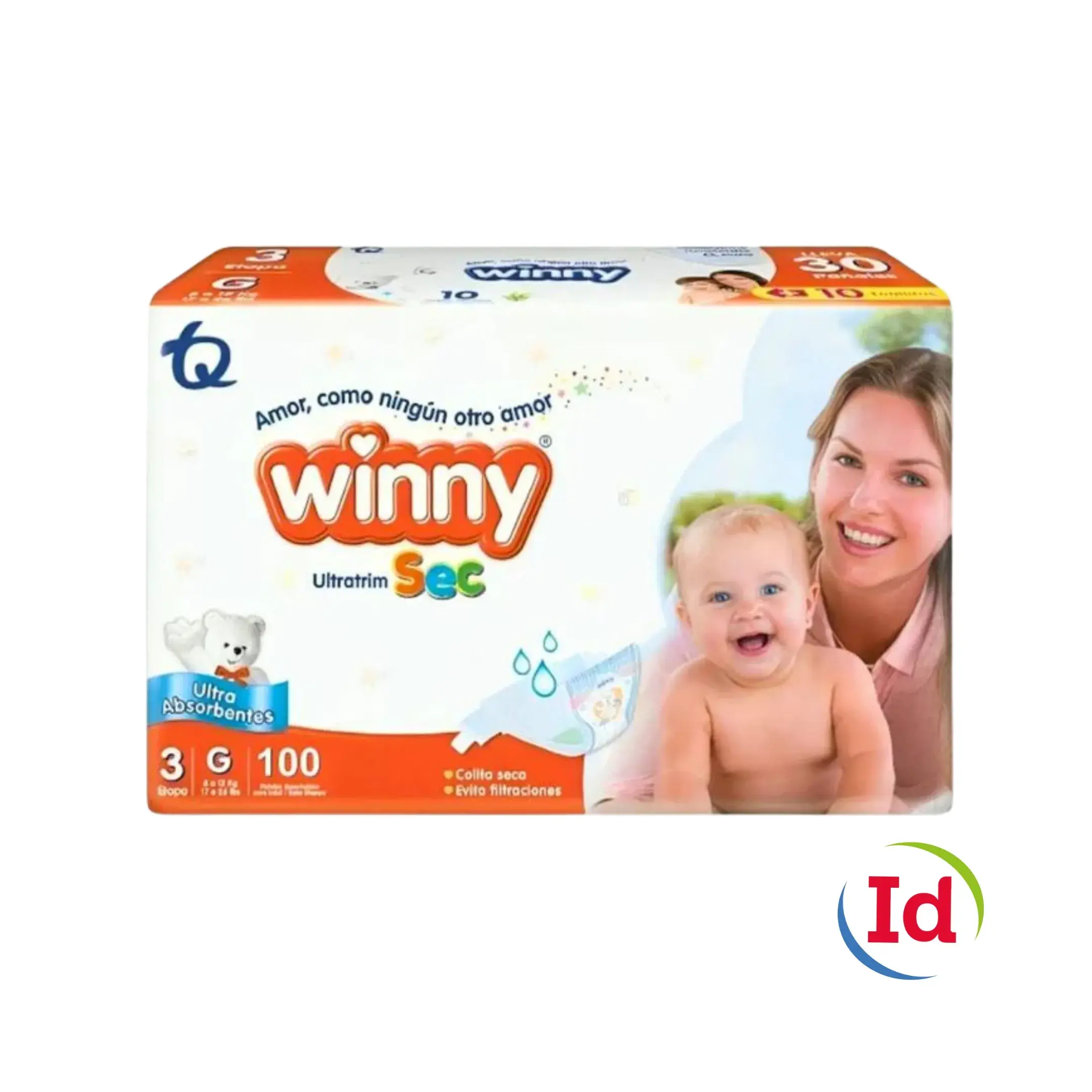 Pañal Winny Ultratrim Sec Etapa 3 X 100 Unidades + Toalliitas X 20 Aloe Vera