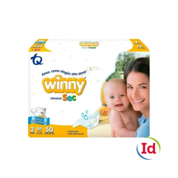 Pañal Winny Ultratrim Sec Etapa 2 X 50 Unidades + 20 Toallitas Recien Nacido