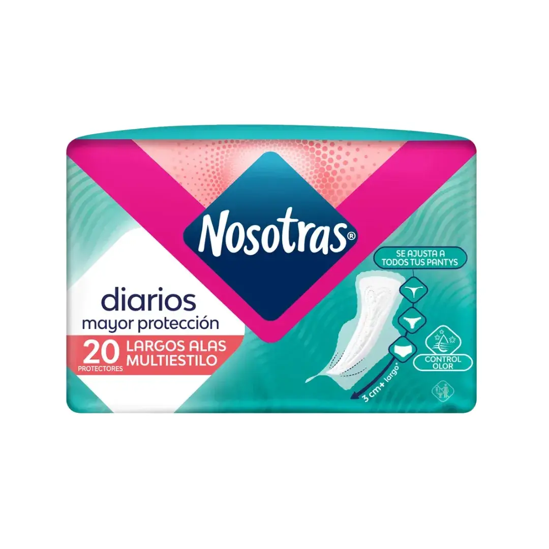Protectores Nosotras Diarios Largos Con Alas Multiestilo X 20 Unidades
