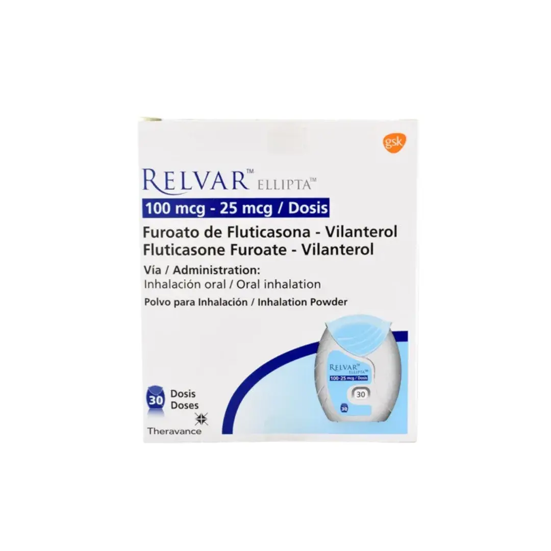 Relvar Ellipta Fluticasona + Vilanterol Polvo Inhalacinn Oral 100/25 Mcg X 30 Dosis