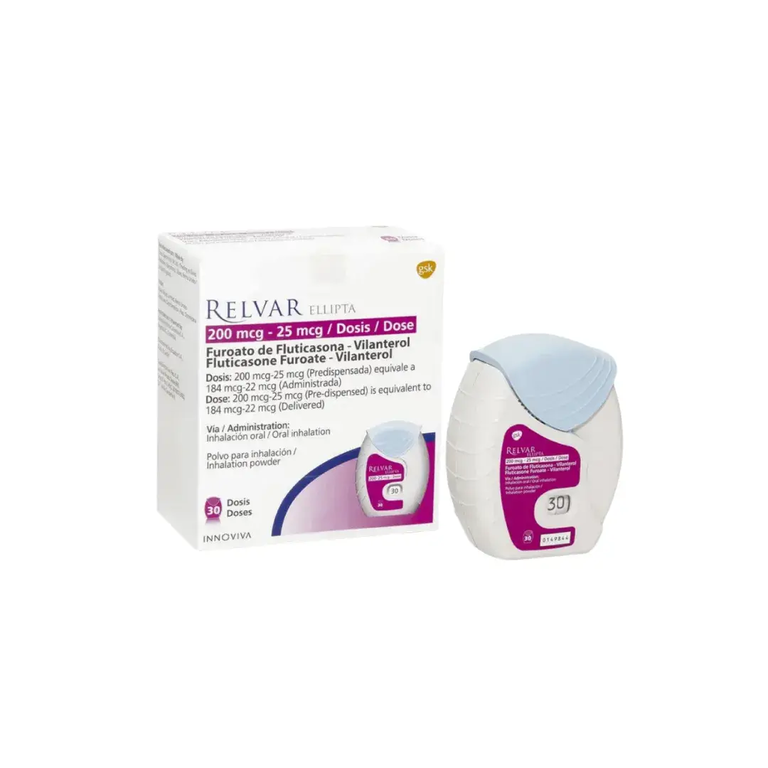 Relvar Ellipta Fluticasona + Vilanterol Polvo Inhalacinn Oral 200/25 Mcg X 30 Dosis