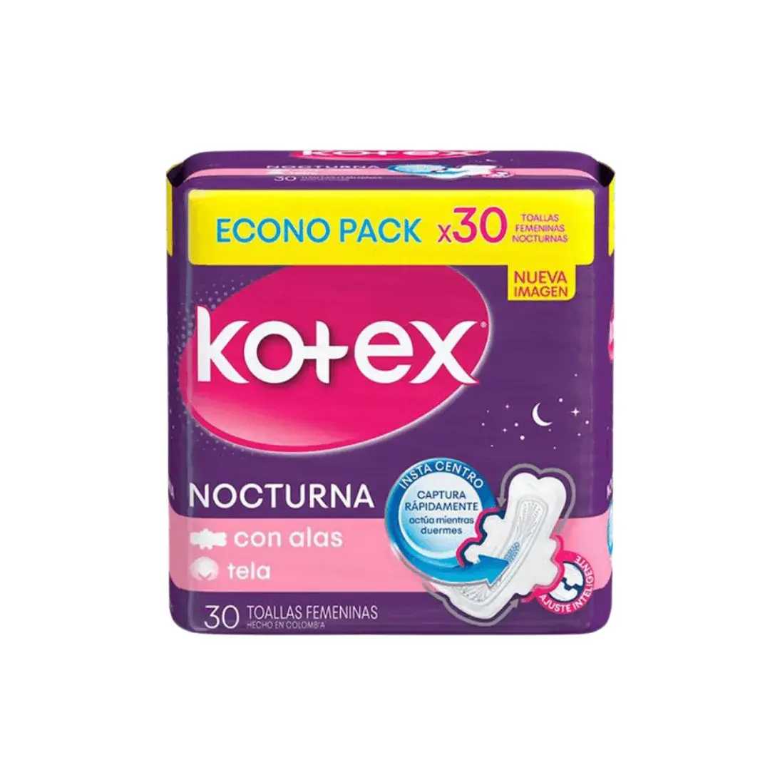 Toalla Kotex Nocturna Tela 30 Unidades